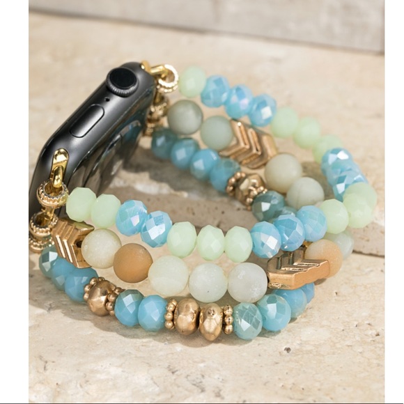 Triple Layered Metal Faceted Shimmering Glass & Amazonite Apple I-Watch … - Picture 3 of 6